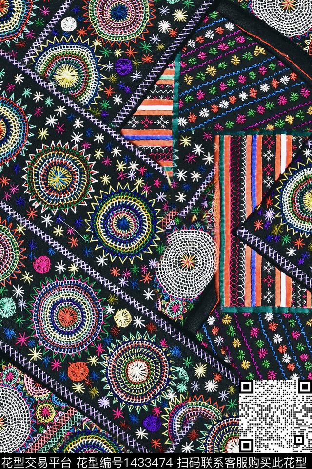 民族风绣花华亿平台深色底数码印花华亿平台下载（图片编号: 1433474） - 瓦栏（Walan）
