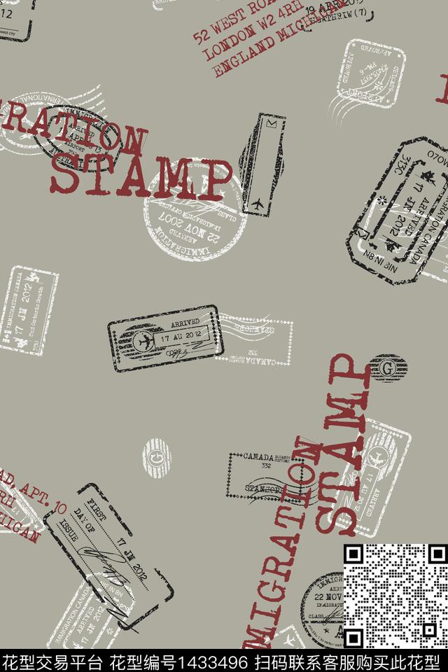 文字男装邮票传统印花华亿平台下载（图片编号: 1433496） - 瓦栏（Walan）