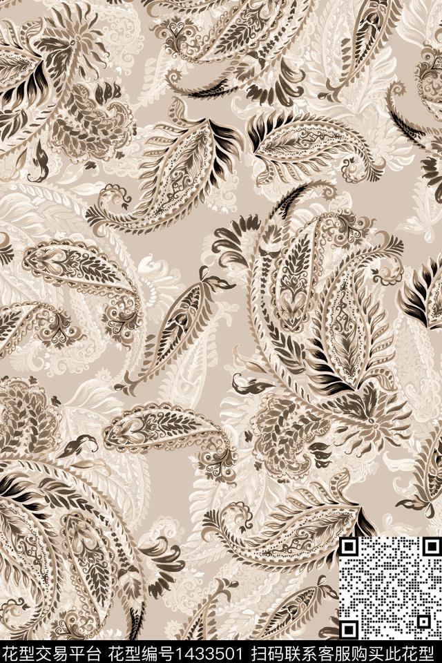 抽象花卉佩斯利民族风数码印花华亿平台下载（图片编号: 1433501） - 瓦栏（Walan）