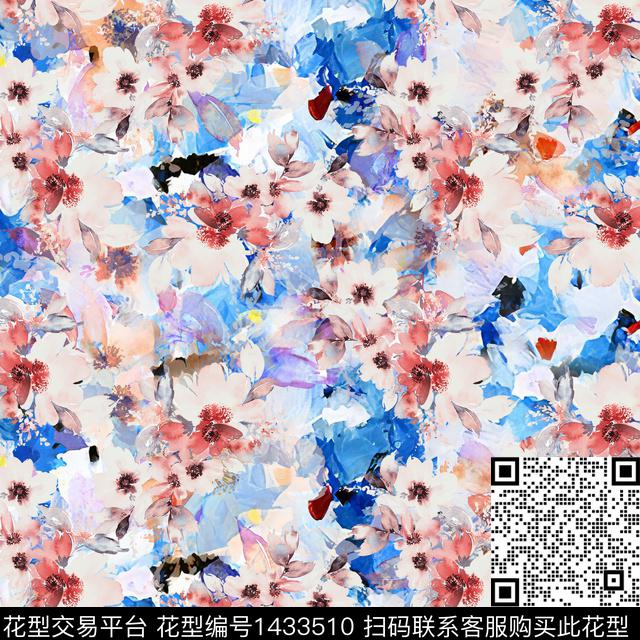 肌理抽象花卉清爽底花卉数码印花华亿平台下载（图片编号: 1433510） - 瓦栏（Walan）