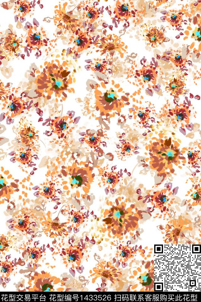 水彩肌理抽象花卉传统印花华亿平台下载（图片编号: 1433526） - 瓦栏（Walan）