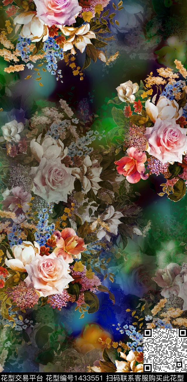 时尚花卉真丝数码印花华亿平台下载（图片编号: 1433551） - 瓦栏（Walan）
