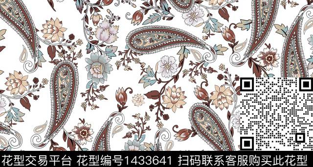 民族花卉佩斯利花卉传统印花华亿平台下载（图片编号: 1433641） - 瓦栏（Walan）