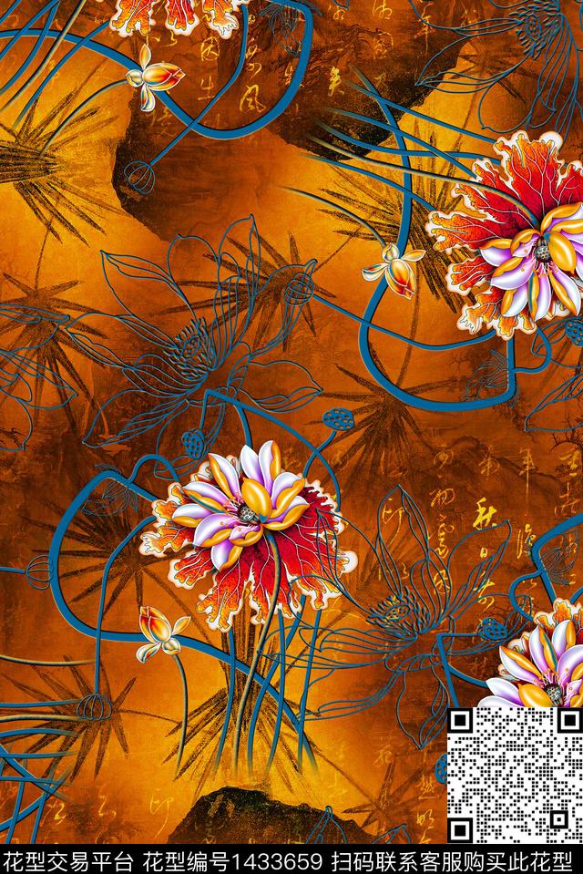 民族风复古香云纱数码印花华亿平台下载（图片编号: 1433659） - 瓦栏（Walan）