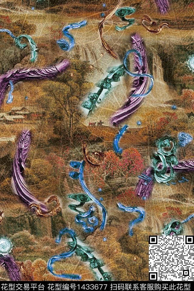 民族风复古香云纱数码印花华亿平台下载（图片编号: 1433677） - 瓦栏（Walan）