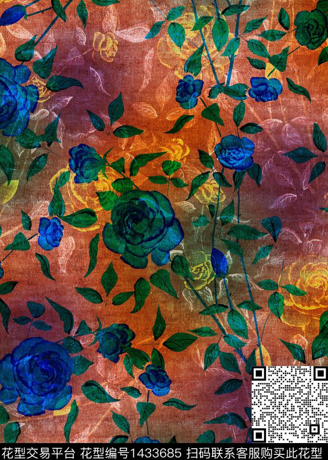 香云纱水彩花卉中老年数码印花华亿平台下载（图片编号: 1433685） - 瓦栏（Walan）