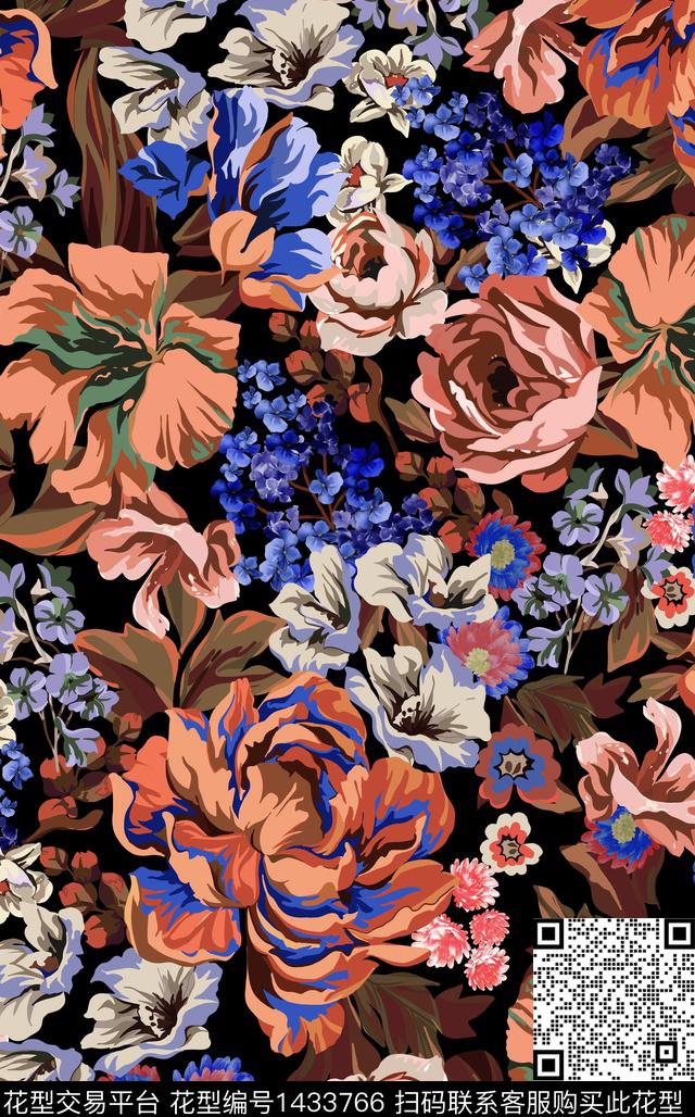 民族花卉花卉春夏华亿平台传统印花华亿平台下载（图片编号: 1433766） - 瓦栏（Walan）