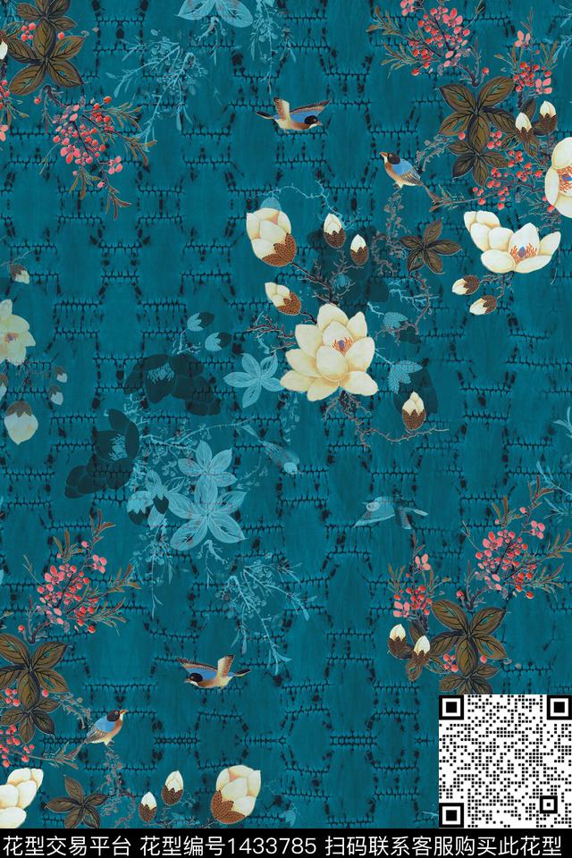香云纱中国风复古旗袍花数码印花华亿平台下载（图片编号: 1433785） - 瓦栏（Walan）