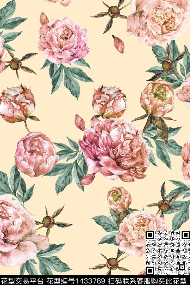 清爽底花卉花卉香云纱数码印花华亿平台下载（图片编号: 1433789） - 瓦栏（Walan）