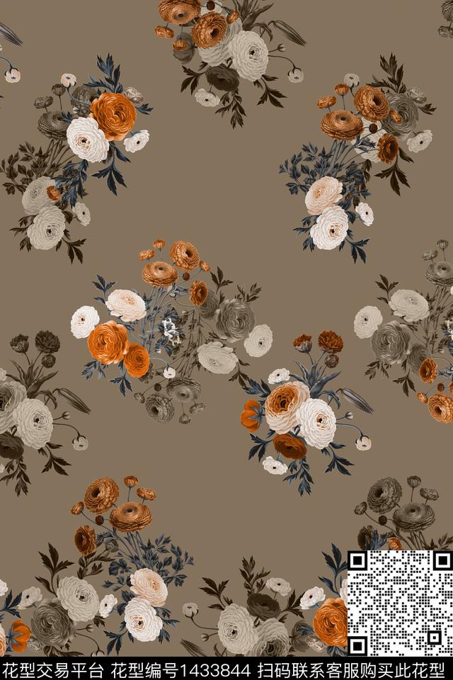 民族花卉清爽底花卉花卉数码印花华亿平台下载（图片编号: 1433844） - 瓦栏（Walan）