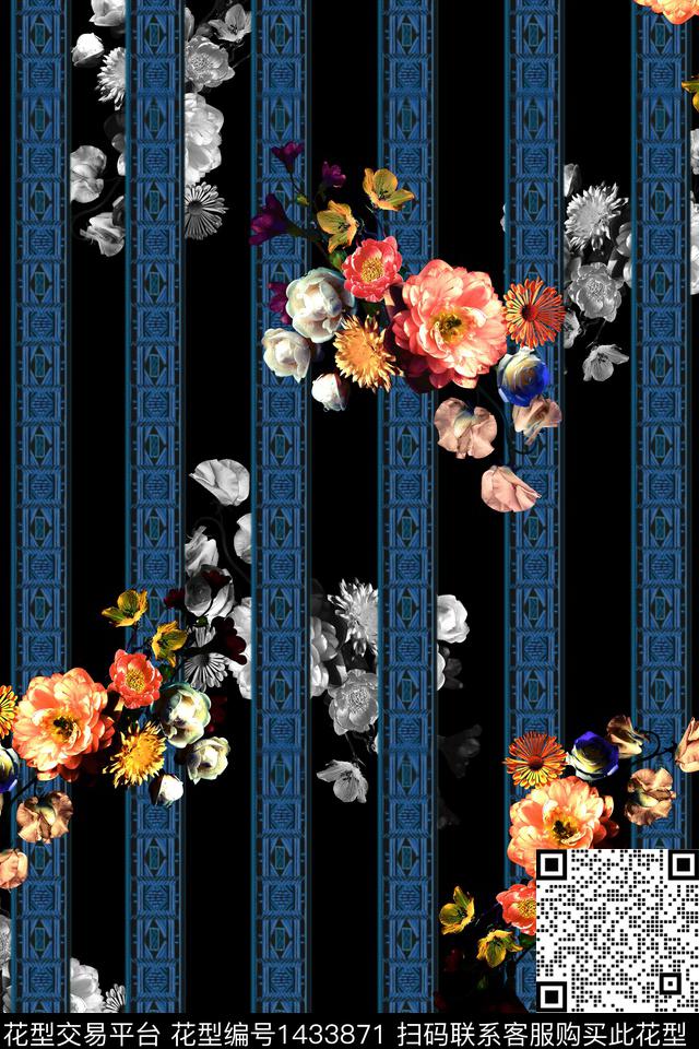 数码华亿平台民族花卉简约数码印花华亿平台下载（图片编号: 1433871） - 瓦栏（Walan）