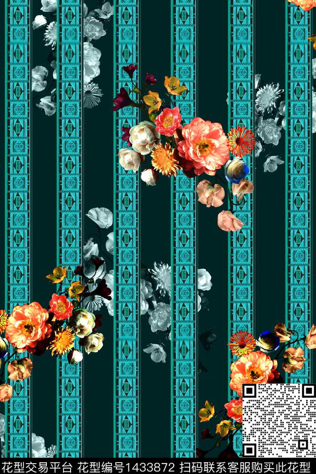 数码华亿平台民族花卉简约数码印花华亿平台下载（图片编号: 1433872） - 瓦栏（Walan）