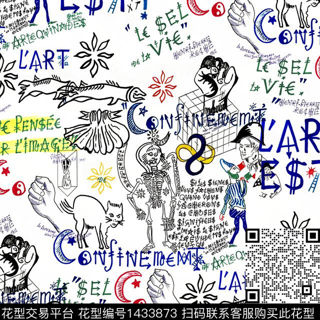 涂鸦字母趣味数码印花华亿平台下载（图片编号: 1433873） - 瓦栏（Walan）