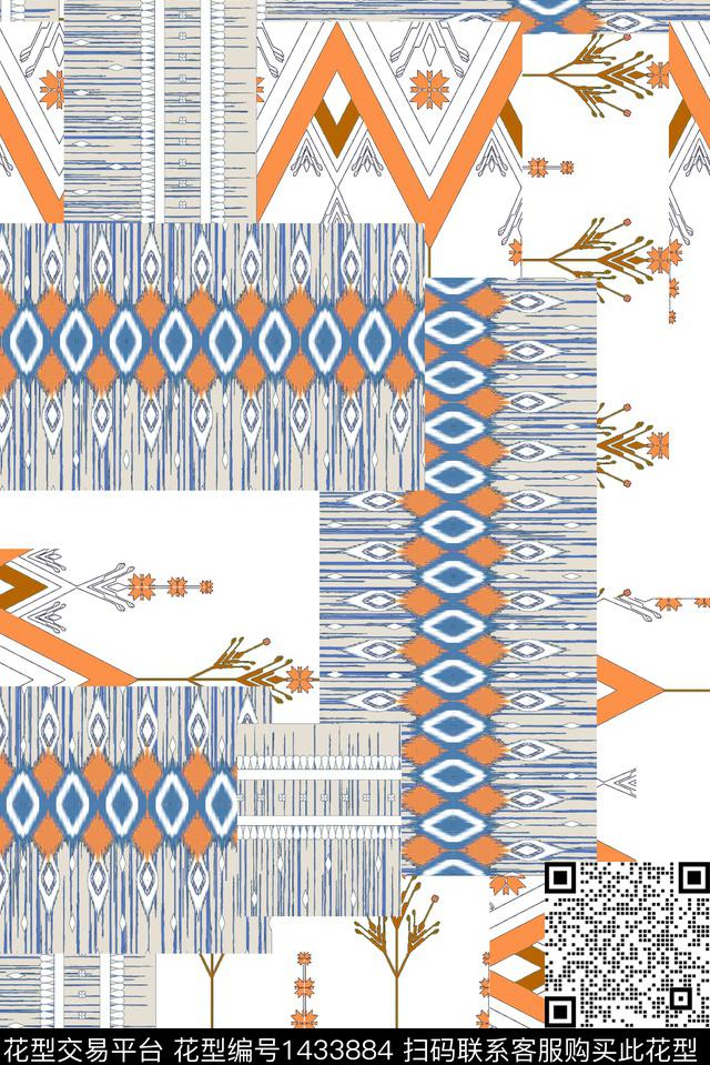 几何民族风大牌风数码印花华亿平台下载（图片编号: 1433884） - 瓦栏（Walan）