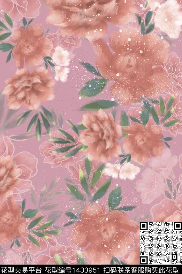 民族风花卉香云纱数码印花华亿平台下载（图片编号: 1433951） - 瓦栏（Walan）