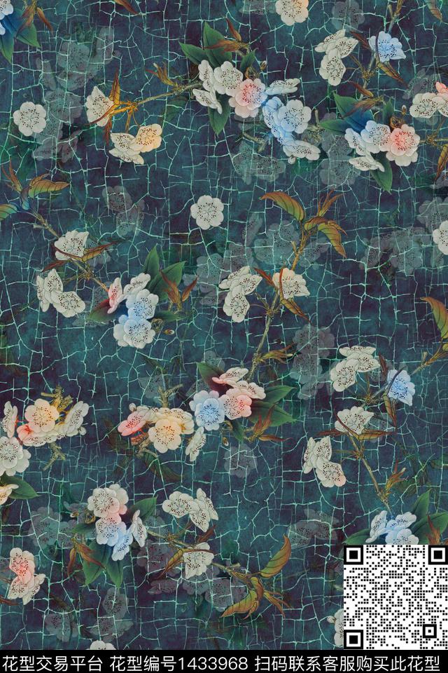 花卉旗袍面料花数码印花华亿平台下载（图片编号: 1433968） - 瓦栏（Walan）