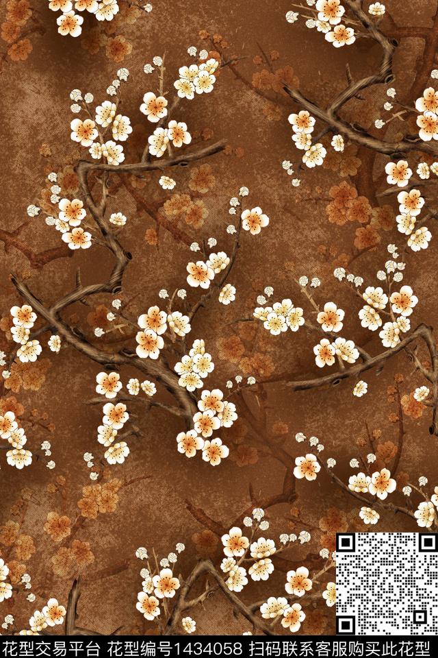 花卉香云纱大牌风数码印花华亿平台下载（图片编号: 1434058） - 瓦栏（Walan）