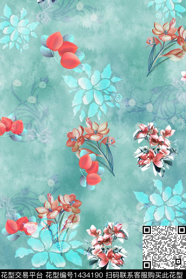 扇子绿植树叶女装数码印花华亿平台下载（图片编号: 1434190） - 瓦栏（Walan）