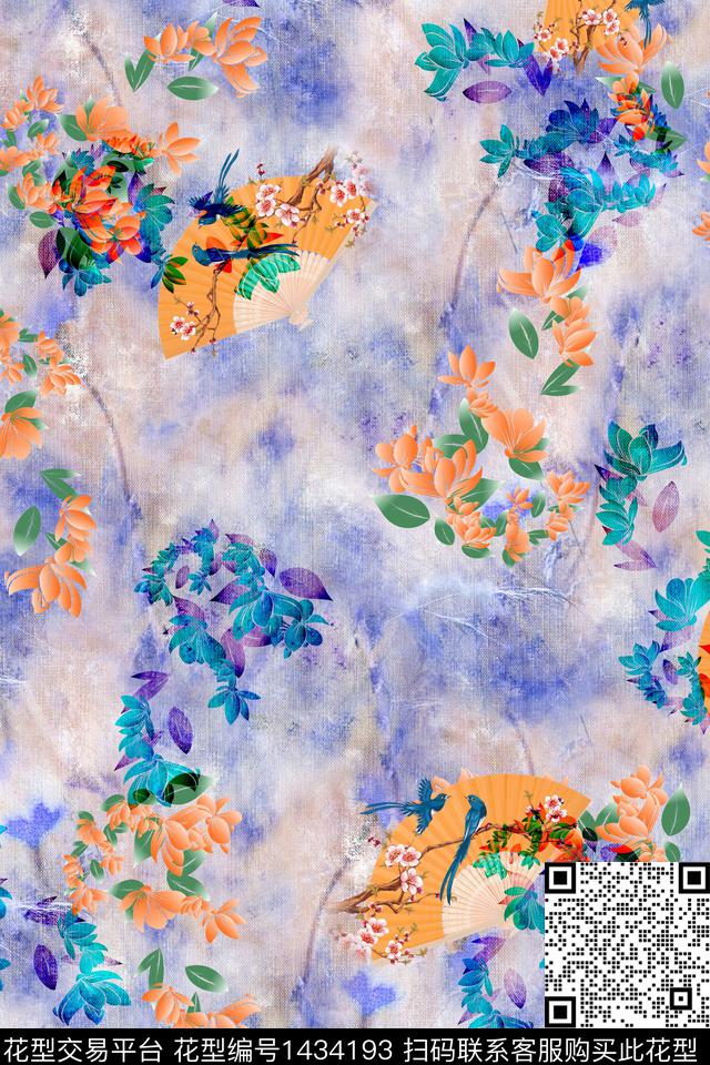 扇子绿植树叶女装数码印花华亿平台下载（图片编号: 1434193） - 瓦栏（Walan）