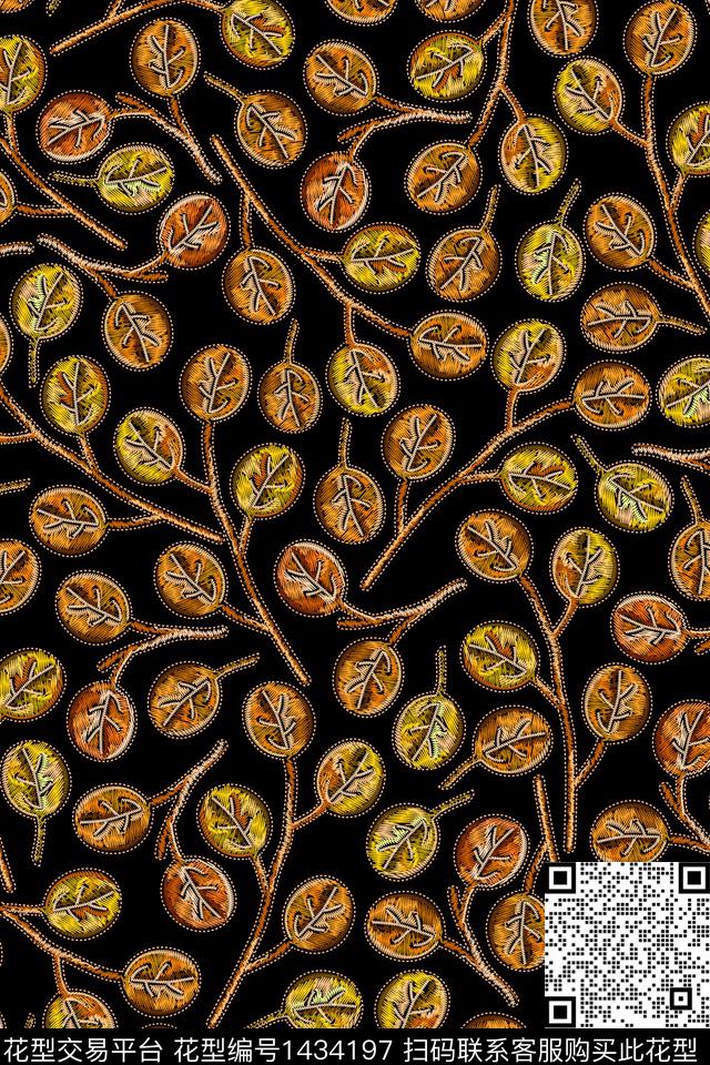 绿植树叶大牌风抽象数码印花华亿平台下载（图片编号: 1434197） - 瓦栏（Walan）