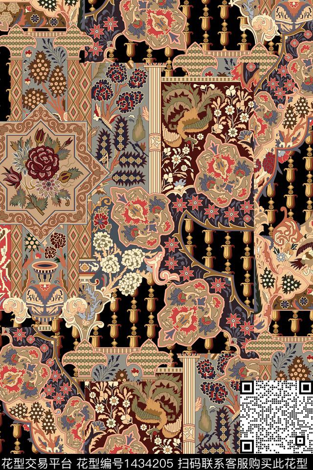 民族花纹民族风混合拼接数码印花华亿平台下载（图片编号: 1434205） - 瓦栏（Walan）