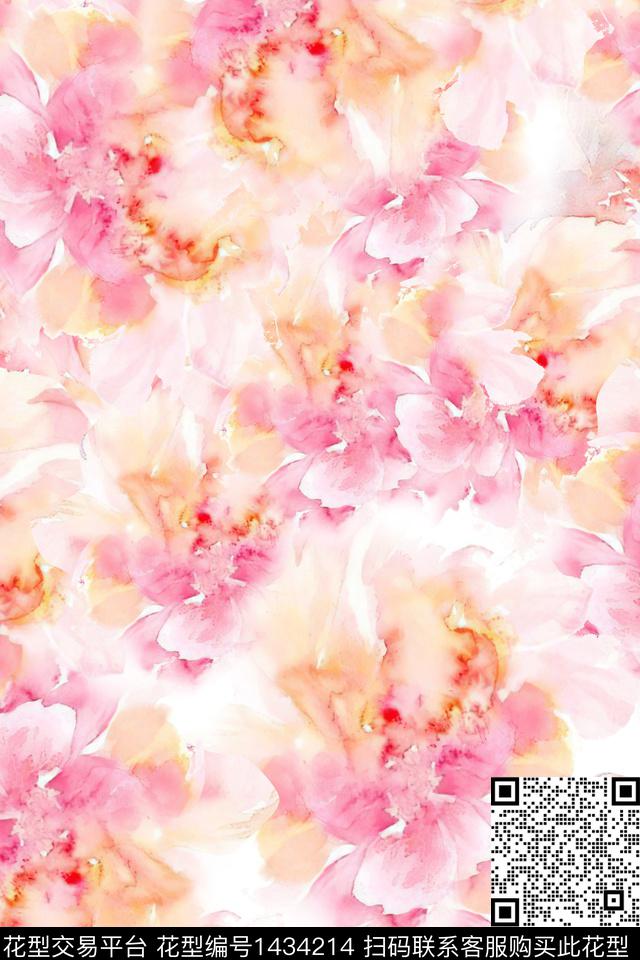 时尚花卉真丝数码印花华亿平台下载（图片编号: 1434214） - 瓦栏（Walan）