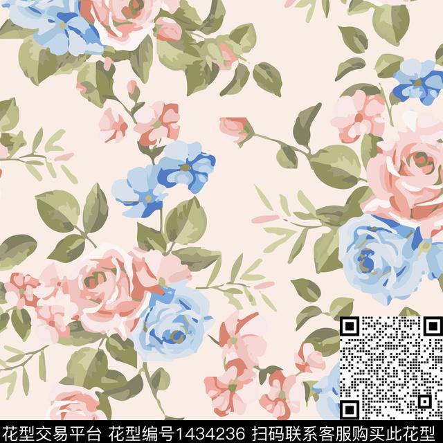 趋势华亿平台满版散花小碎花传统印花华亿平台下载（图片编号: 1434236） - 瓦栏（Walan）