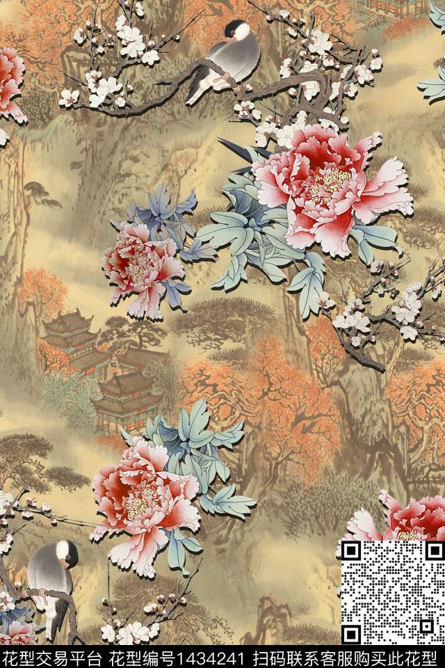 香云纱国画中国风数码印花华亿平台下载（图片编号: 1434241） - 瓦栏（Walan）