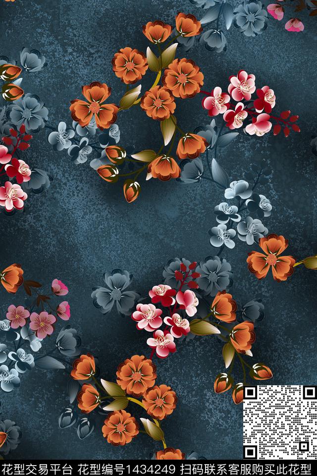 花卉香云纱大牌风数码印花华亿平台下载（图片编号: 1434249） - 瓦栏（Walan）