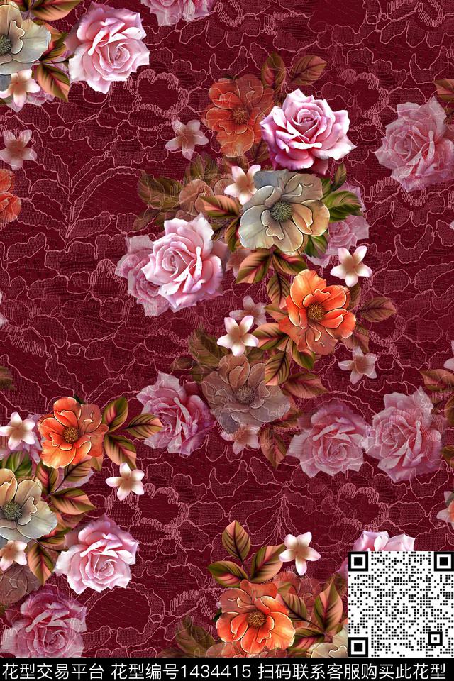 花卉香云纱真丝数码印花华亿平台下载（图片编号: 1434415） - 瓦栏（Walan）