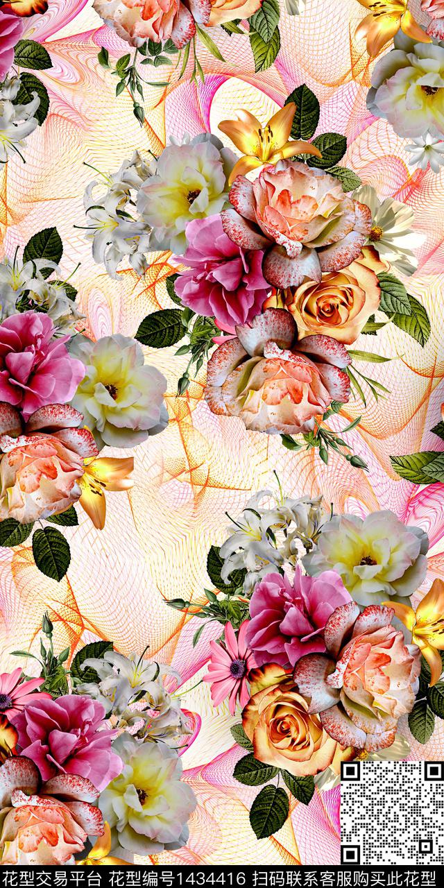 时尚花卉真丝数码印花华亿平台下载（图片编号: 1434416） - 瓦栏（Walan）