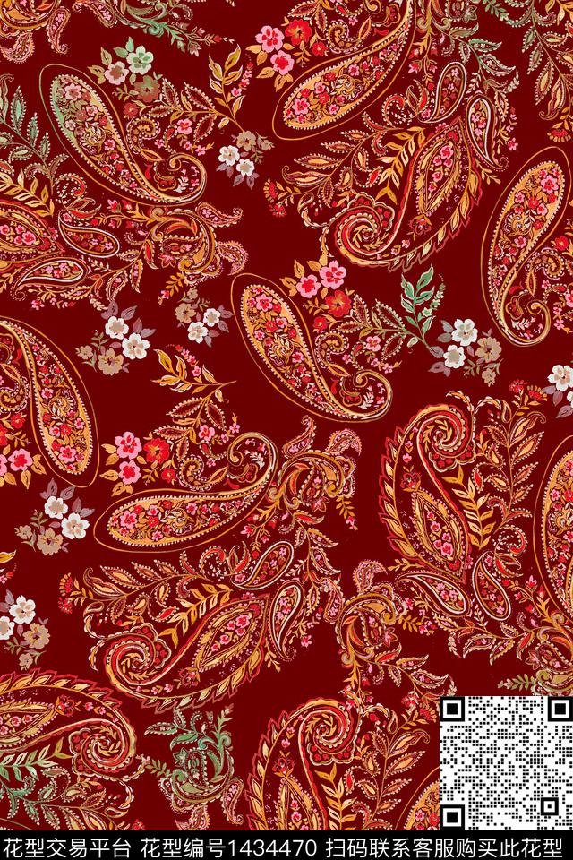民族风佩斯利花卉数码印花华亿平台下载（图片编号: 1434470） - 瓦栏（Walan）
