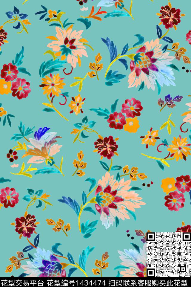 清爽底花卉花卉大牌风数码印花华亿平台下载（图片编号: 1434474） - 瓦栏（Walan）