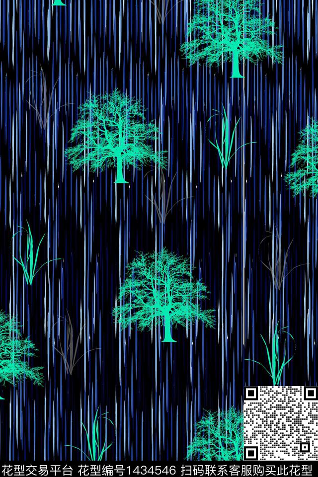 树条纹植物数码印花华亿平台下载（图片编号: 1434546） - 瓦栏（Walan）
