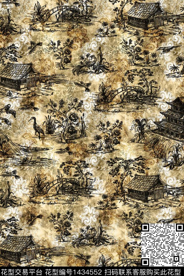 仙鹤女装中国风数码印花华亿平台下载（图片编号: 1434552） - 瓦栏（Walan）