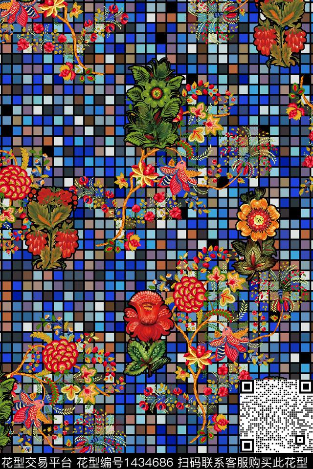 底纹花卉满版散花数码印花华亿平台下载（图片编号: 1434686） - 瓦栏（Walan）