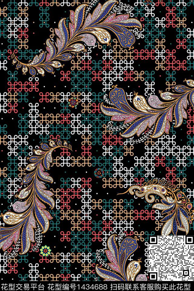 羽毛底纹民族风传统印花华亿平台下载（图片编号: 1434688） - 瓦栏（Walan）