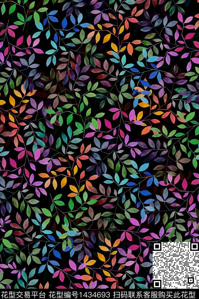 绿植树叶大牌风抽象数码印花华亿平台下载（图片编号: 1434693） - 瓦栏（Walan）