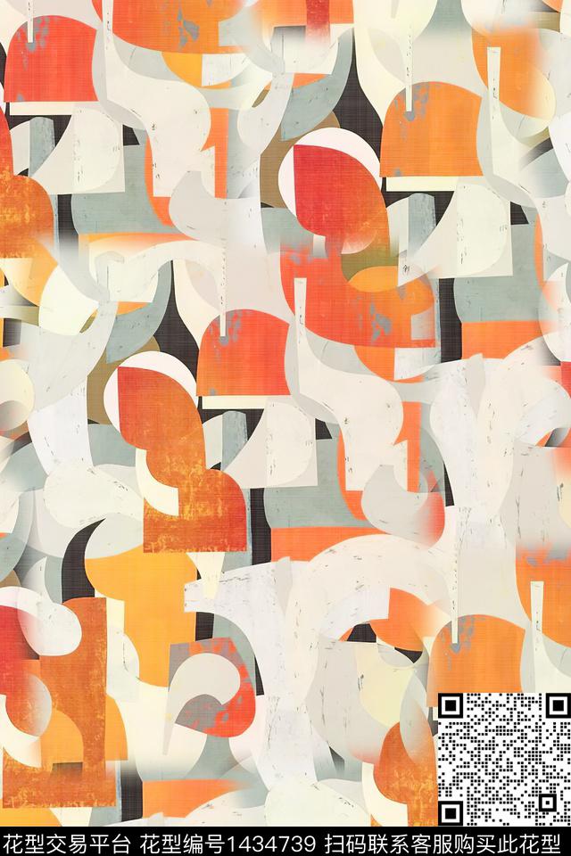 时尚抽象真丝数码印花华亿平台下载（图片编号: 1434739） - 瓦栏（Walan）