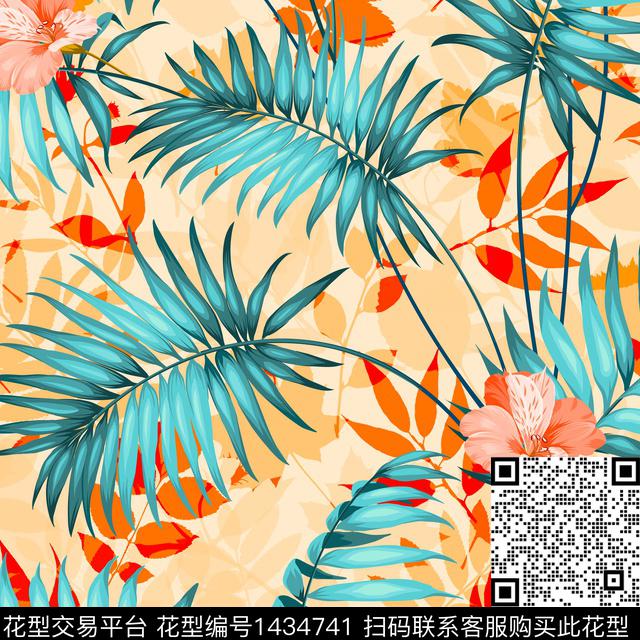 绿植树叶花卉大牌风传统印花华亿平台下载（图片编号: 1434741） - 瓦栏（Walan）