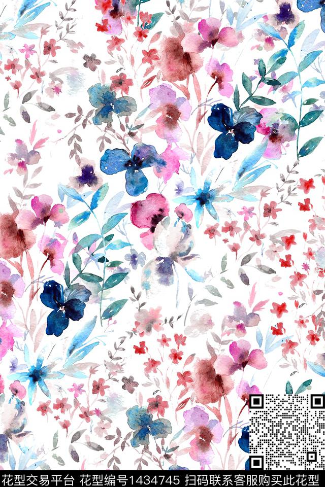 花卉小清新真丝数码印花华亿平台下载（图片编号: 1434745） - 瓦栏（Walan）