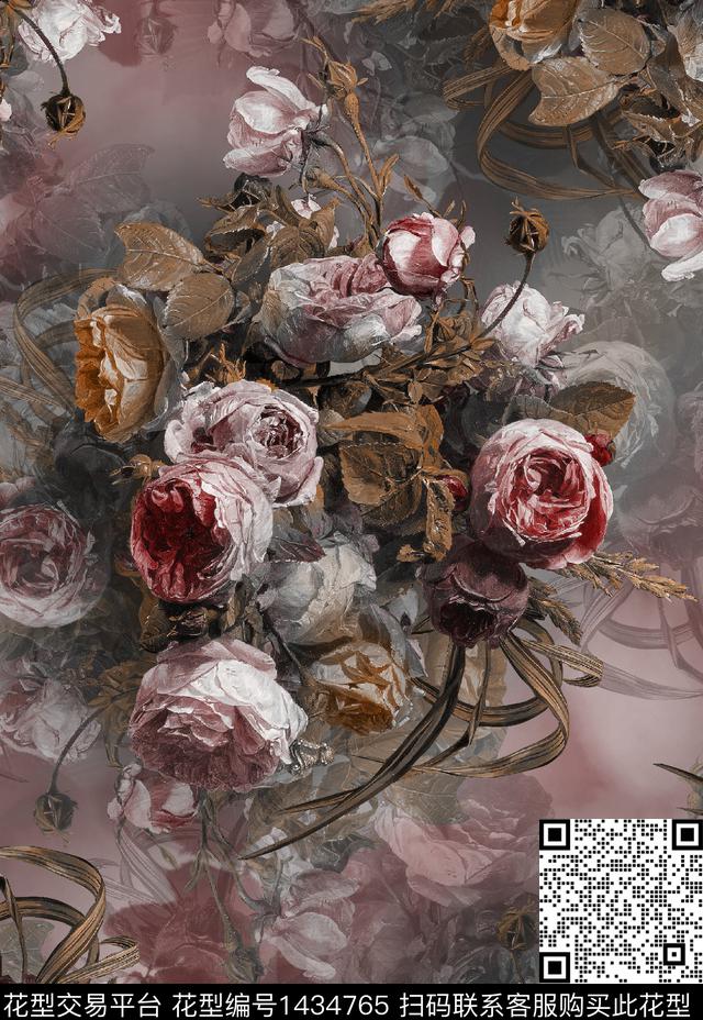 时尚花卉真丝数码印花华亿平台下载（图片编号: 1434765） - 瓦栏（Walan）