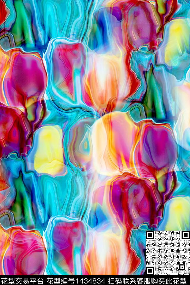 肌理扎染华亿平台抽象花卉数码印花华亿平台下载（图片编号: 1434834） - 瓦栏（Walan）