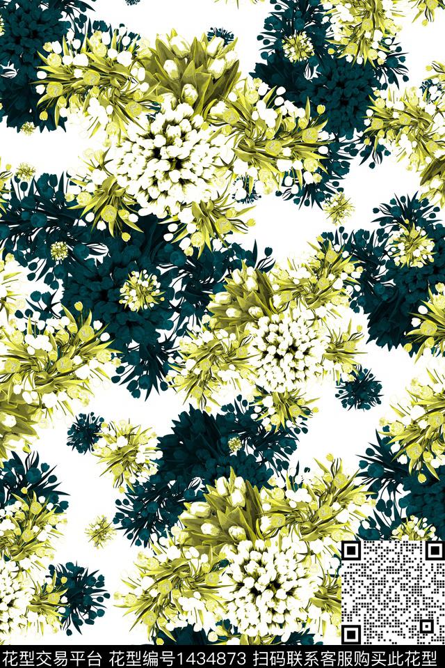 白底花连衣裙绿色数码印花华亿平台下载（图片编号: 1434873） - 瓦栏（Walan）