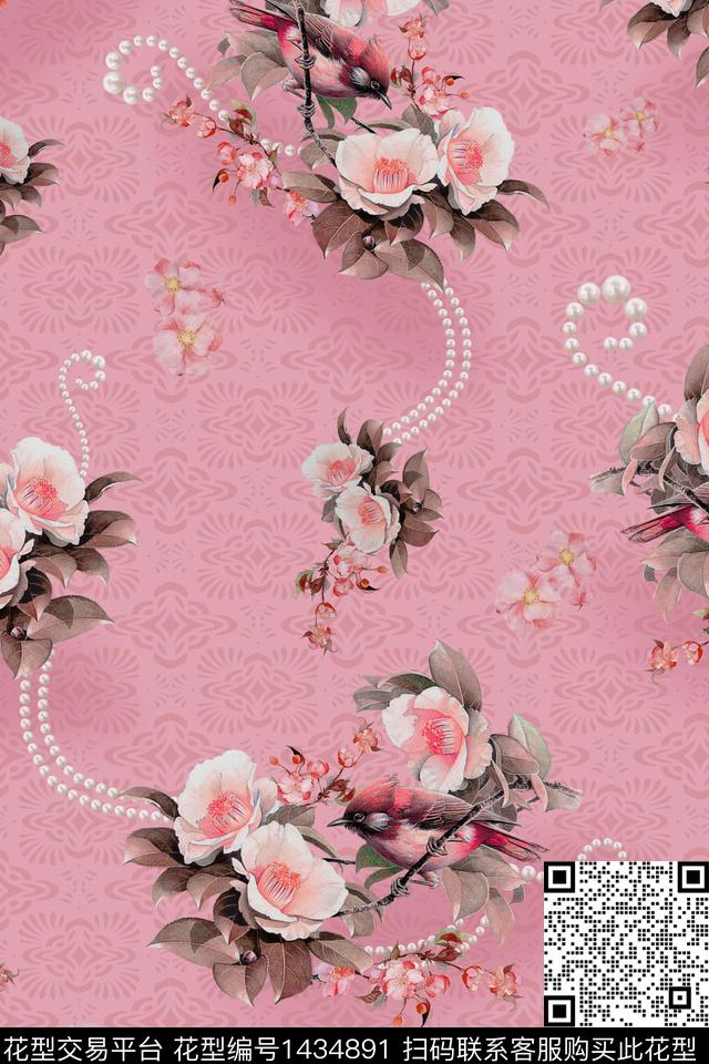 传统纹样花卉香云纱数码印花华亿平台下载（图片编号: 1434891） - 瓦栏（Walan）