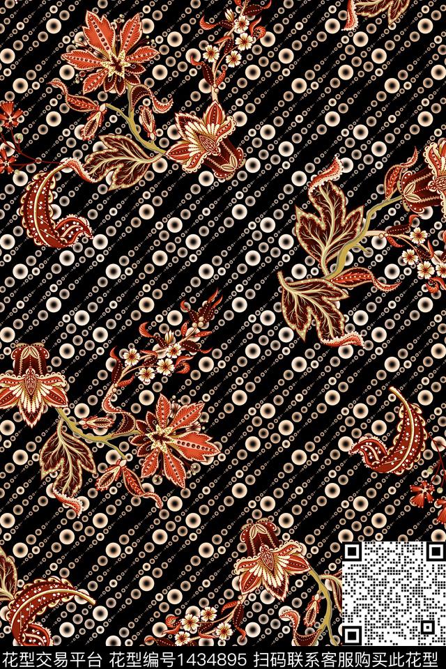 几何民族风花卉数码印花华亿平台下载（图片编号: 1434895） - 瓦栏（Walan）