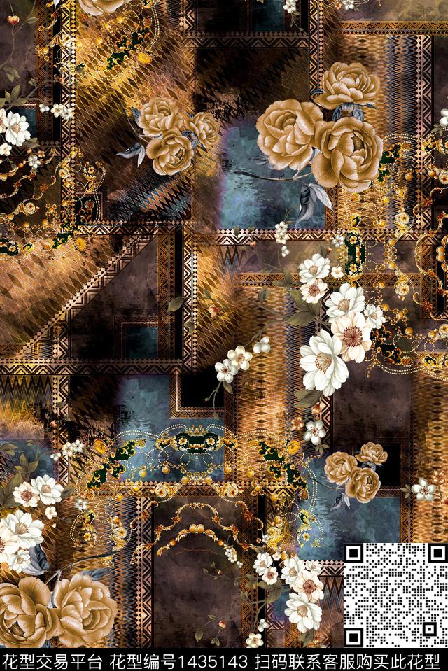 连衣裙几何肌理数码印花华亿平台下载（图片编号: 1435143） - 瓦栏（Walan）