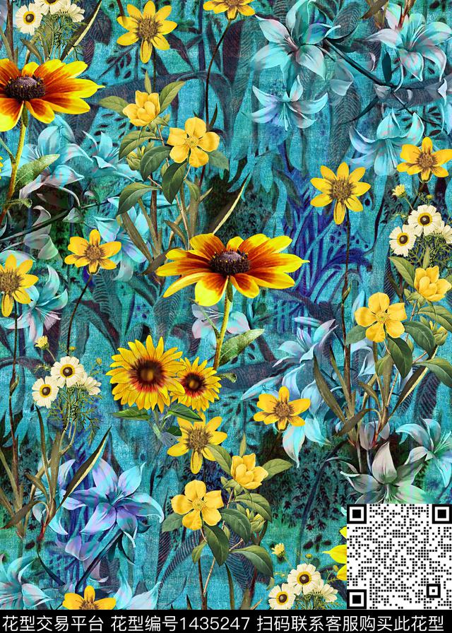 小雏菊香云纱中老年数码印花华亿平台下载（图片编号: 1435247） - 瓦栏（Walan）