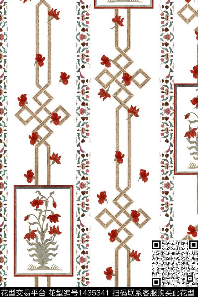 绿植树叶几何大牌风数码印花华亿平台下载（图片编号: 1435341） - 瓦栏（Walan）