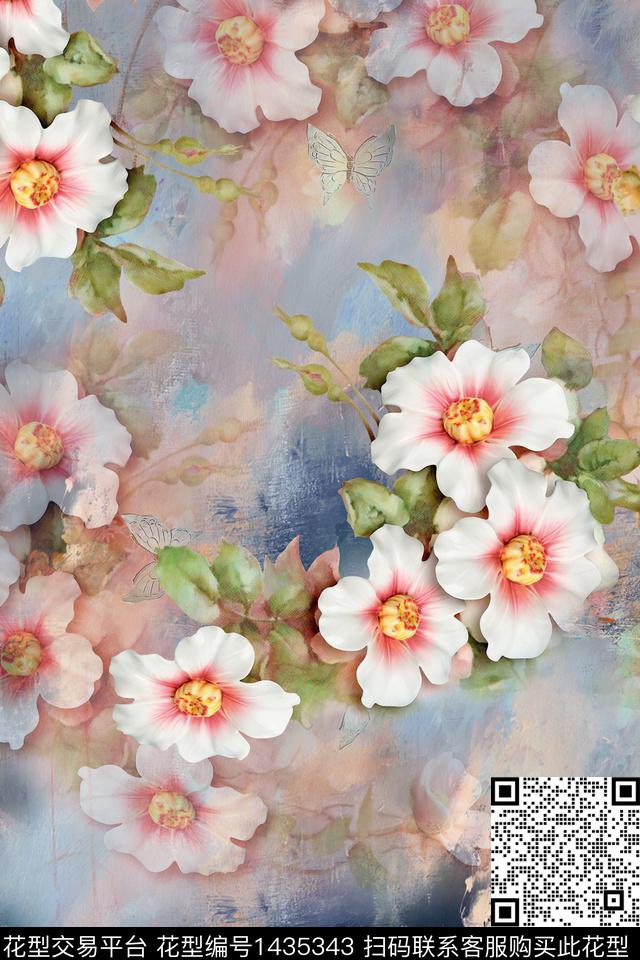 绿植树叶肌理抽象花卉数码印花华亿平台下载（图片编号: 1435343） - 瓦栏（Walan）